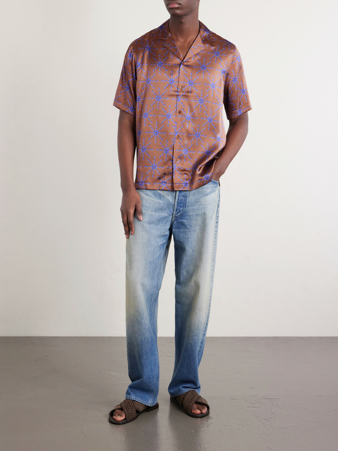Frescobol Carioca - Roberto Printed Silk Shirt - Brown