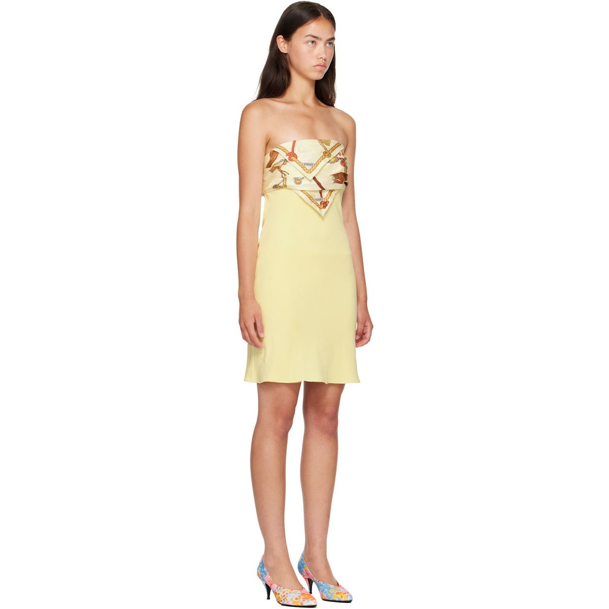 Versace Yellow Silk Crêpe Marocaine Strapless Minidress