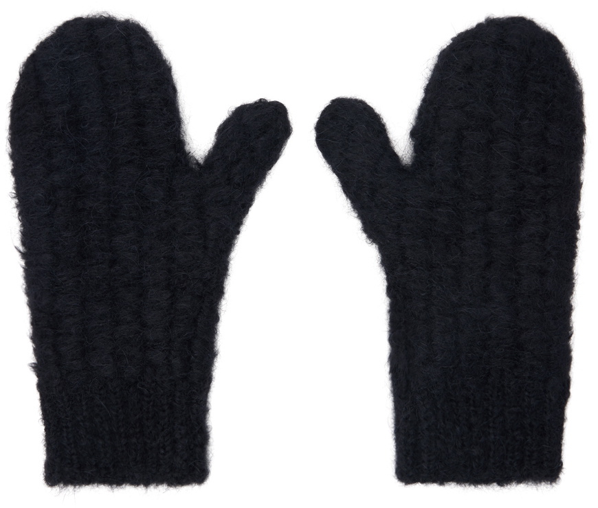Jil Sander Black Mohair & Alpaca Mittens