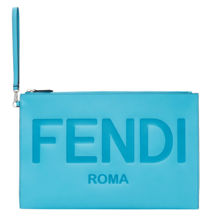 Fendi Blue Large Flat Logo Pouch Fendi