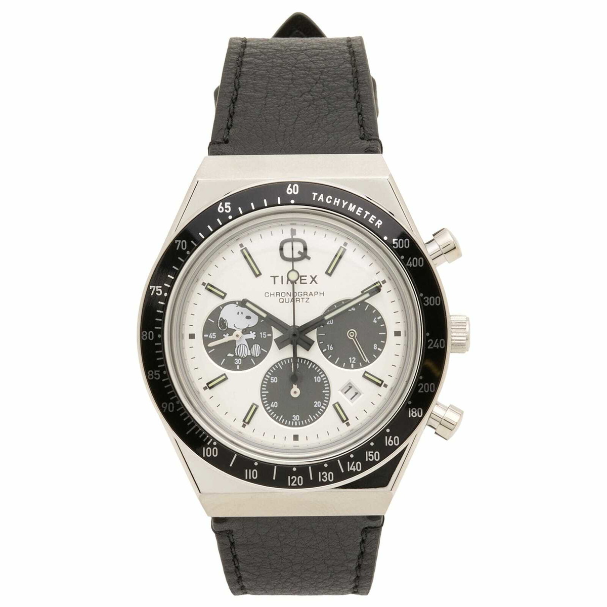 Timex x Peanuts Q Chrono Watch in Silver/Black 