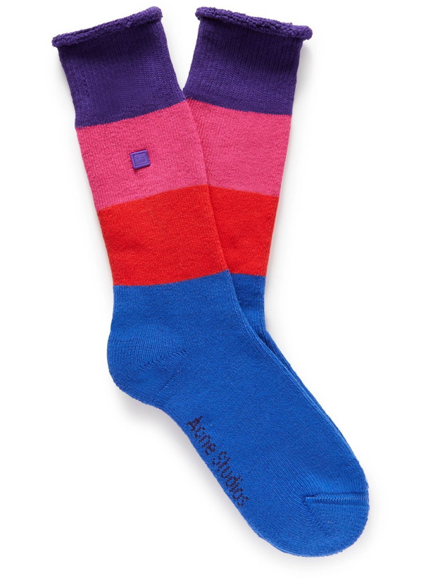 Photo: Acne Studios - Striped Logo-Appliquéd Stretch Cotton-Blend Socks - Multi
