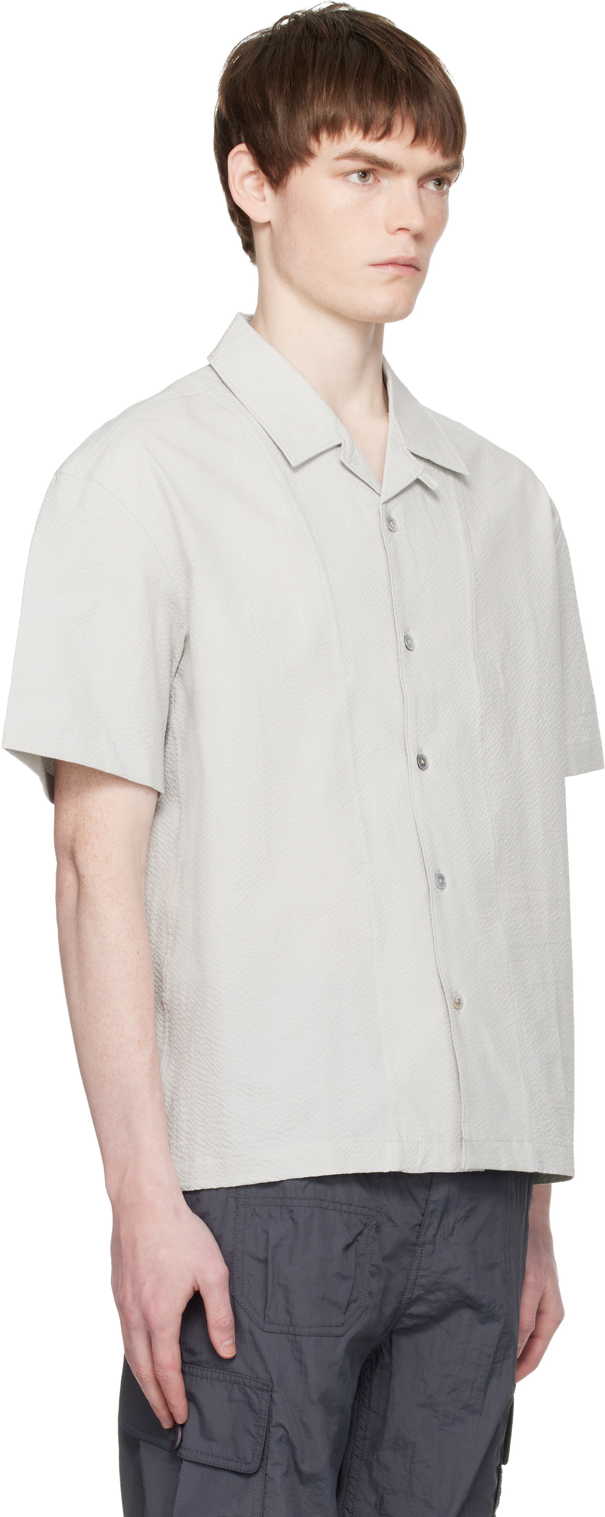 COOR Gray Panel Line Camp Collar Half Shirt