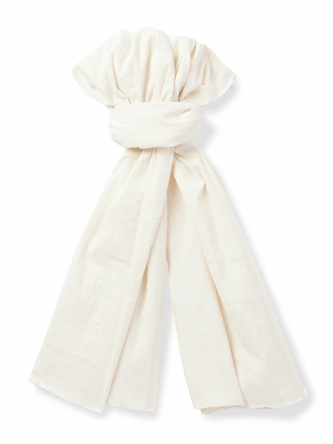MILES LEON - Brazee Striped Tumbled Cotton and Linen-Blend Scarf