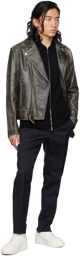 Golden Goose Gray Distressed Biker Leather Jacket