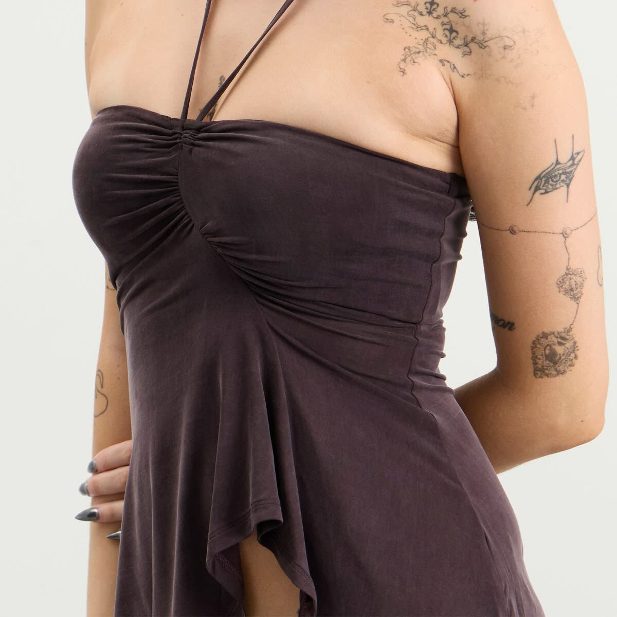 Peachy Den Women's Nia Kylie Halter Top in Chocolate