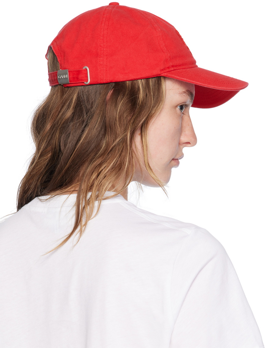 GANNI Red Embroidered Logo Cap GANNI