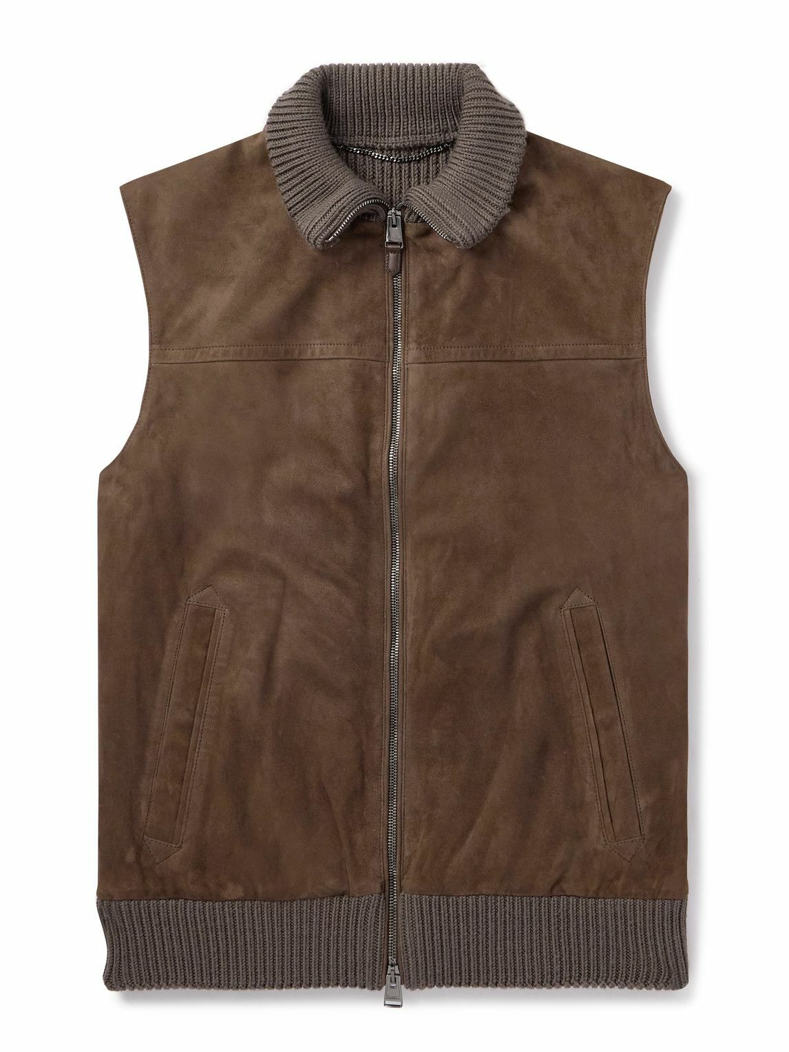 Canali - Padded Suede and Ribbed Wool Gilet - Brown