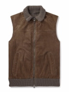 Canali - Padded Suede and Ribbed Wool Gilet - Brown
