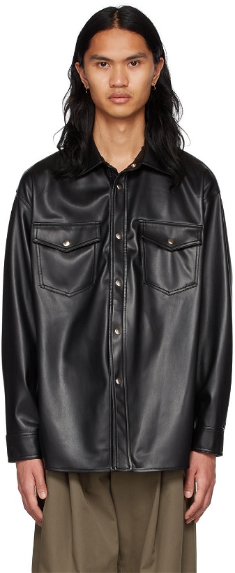 Photo: System Black Faux-Leather Shirt