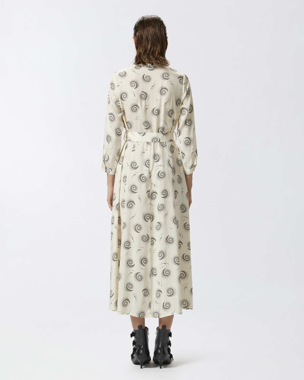 Pinko Long Shirt Dress In Swirl Print Twill Cream/Black