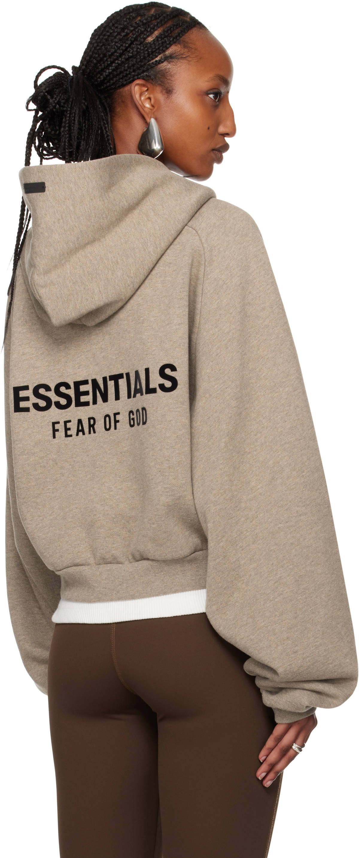 Fear of God ESSENTIALS Gray Fleece Cropped Hoodie