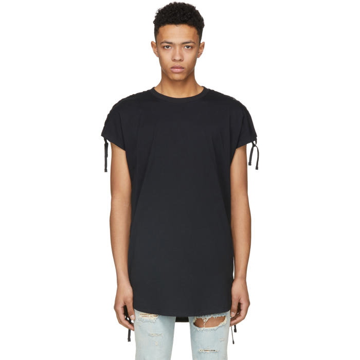 Photo: Balmain Black Shoulder Lacing T-Shirt 