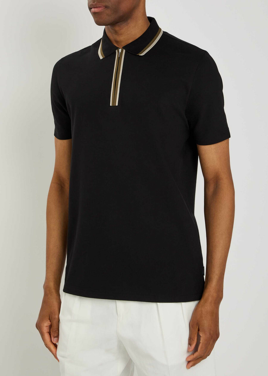 PS Paul Smith Striped-trim Stretch-cotton Polo Shirt Black