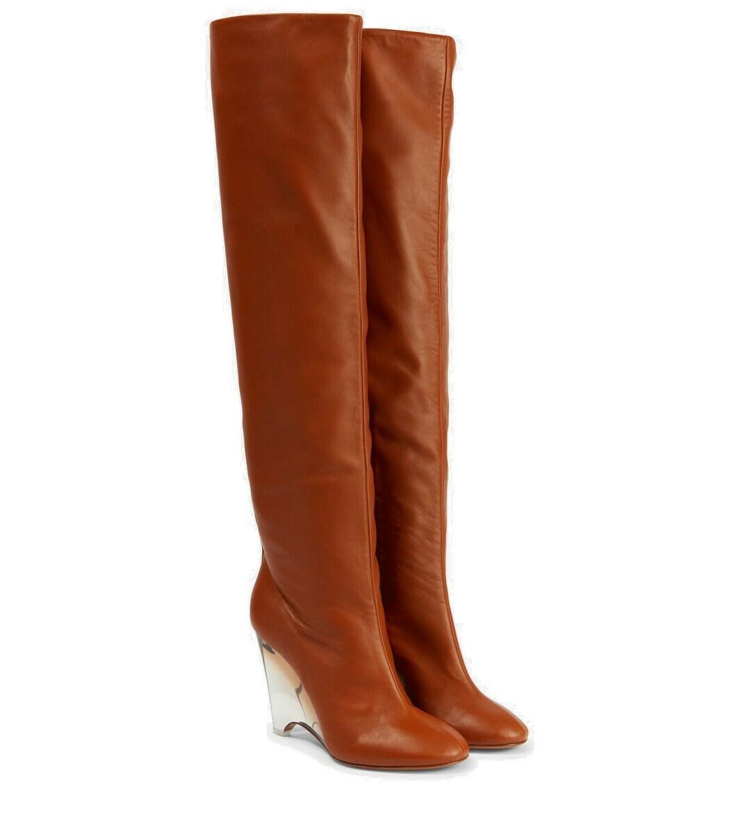 ALAIA 25S KNEE-HIGH SQUARE-TOE BOOTS IN BLACK CALFSKIN main image 0