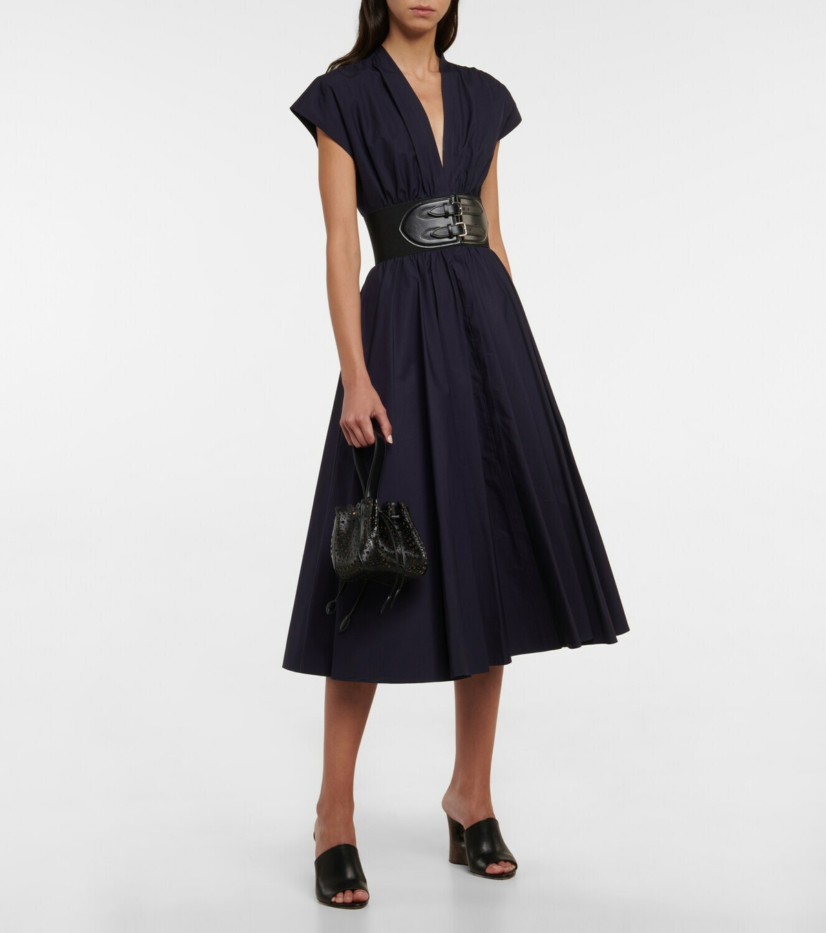 SALE【Alaia】Vネック ミディ ポプリン ドレス Alaïa Belted cotton poplin midi dress ALAÏA