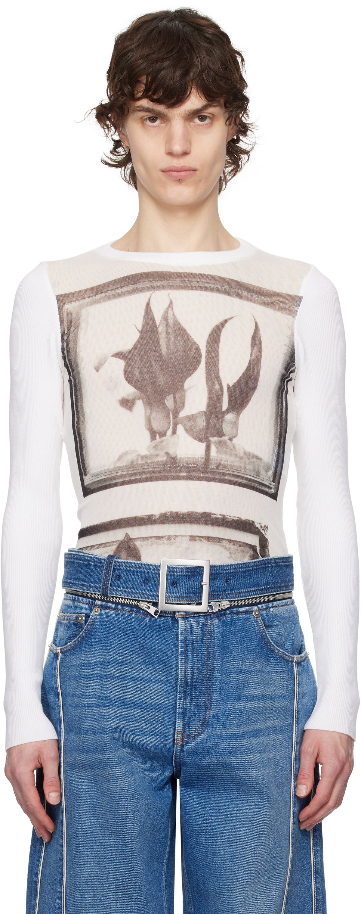 Jean Paul Gaultier White Flowers Cadres T-shirt Jean Paul Gaultier