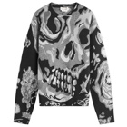 Alexander McQueen Men's Waxed Floral Skull Jacquard Jumper in Black/Silver