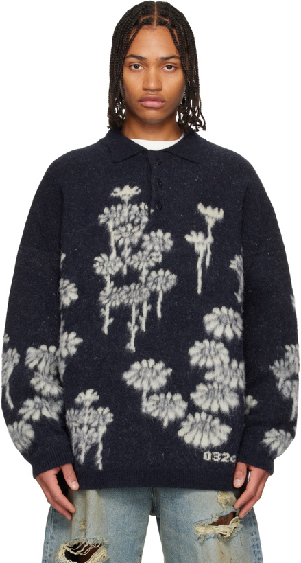 Photo: 032c Navy Melting Daisies Knit LS Polo
