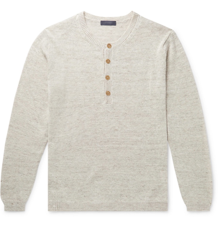 Photo: Thom Sweeney - Mélange Linen and Silk-Blend Henley Sweater - Brown