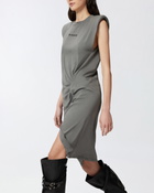 Pinko Knit Midi Dress With Padded Shoulders Grey Dark Seagull