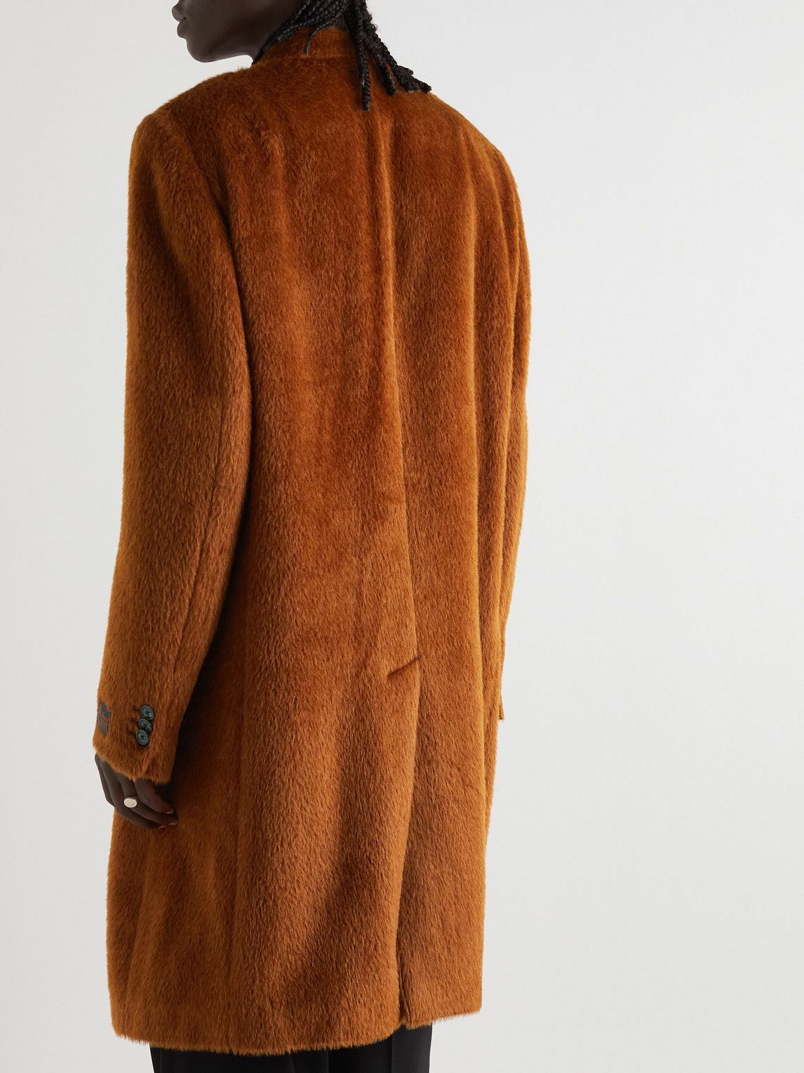 Faux Fur Trimmed Virgin Wool Coat in Brown - Lanvin