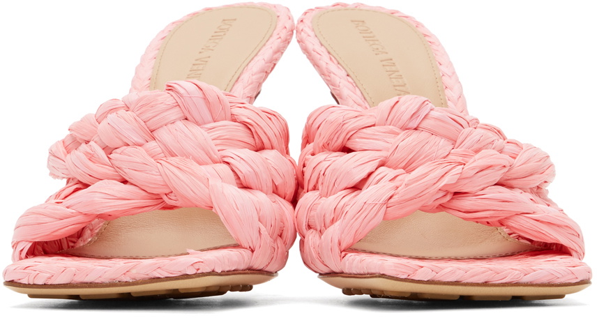 Bottega Veneta Pink Raffia Stretch Heeled Mules Bottega Veneta