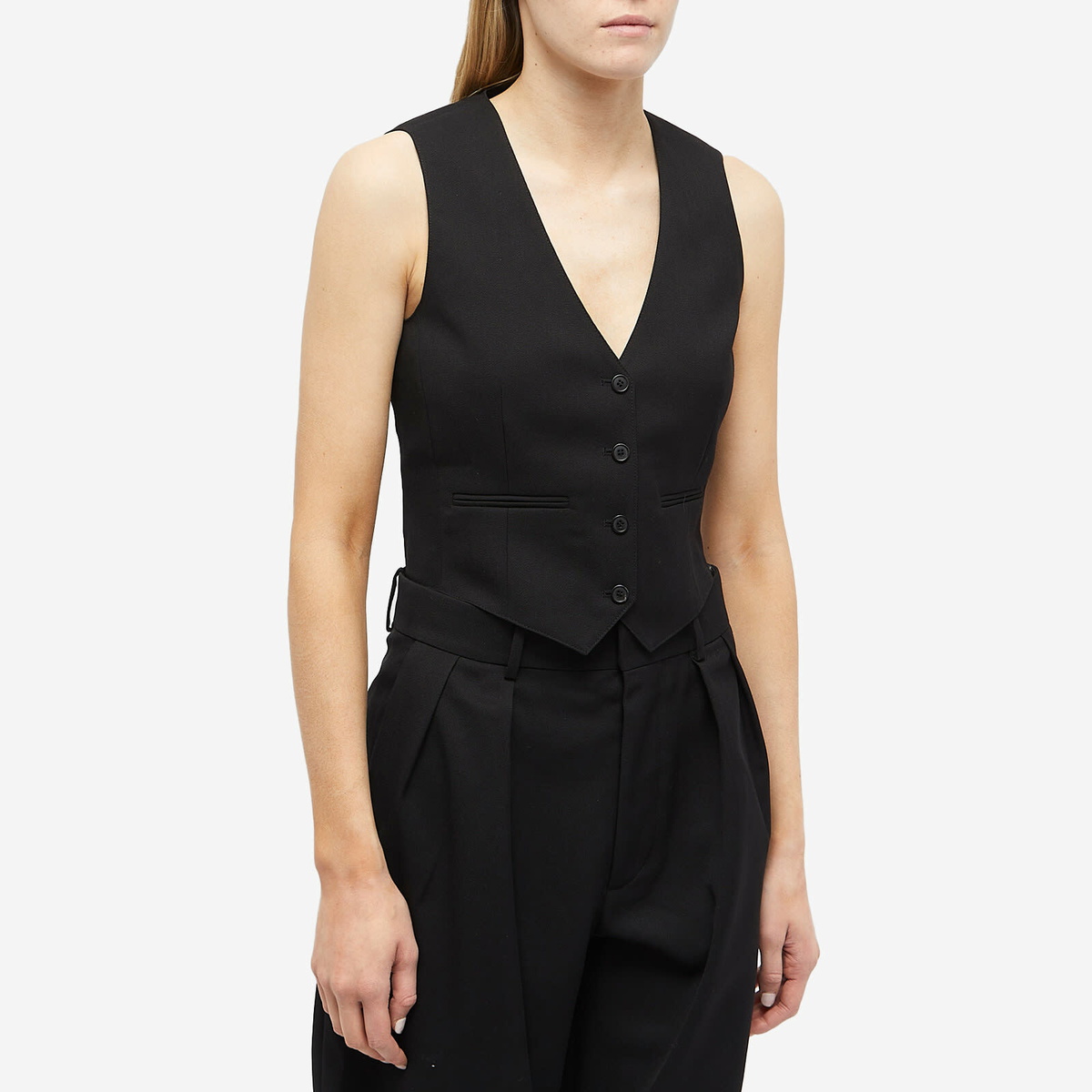 Wardrobe.nyc Women's Button Front Waistcoat in Black WARDROBE.NYC