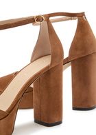 Stuart Weitzman Sabrina 110 Suede Platform Sandals Tan