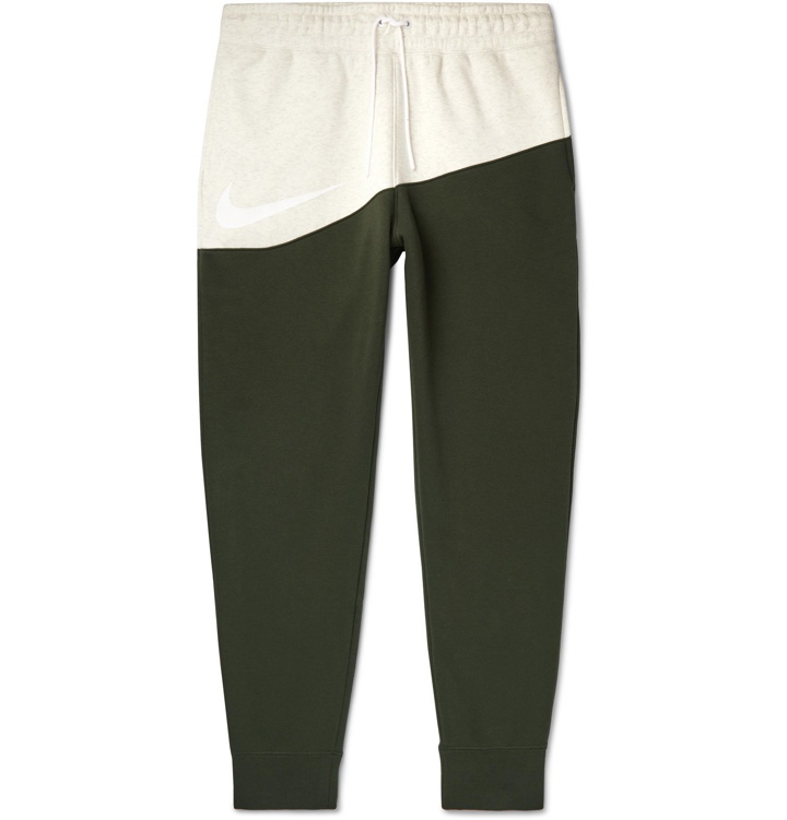 Photo: Nike - Slim-Fit Tapered Colour-Block Fleece-Back Cotton-Blend Jersey Sweatpants - Green
