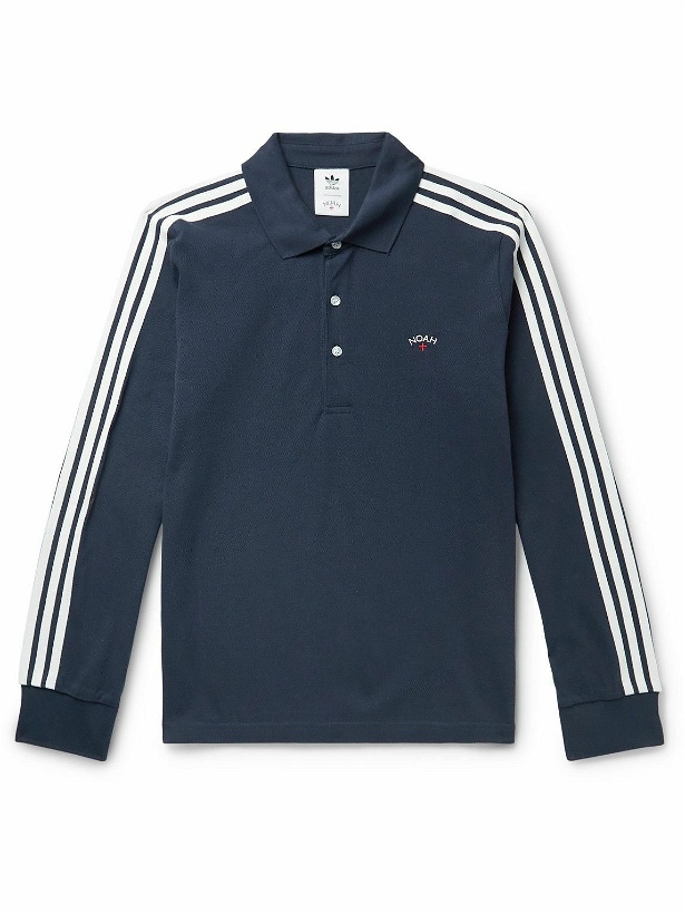 Photo: adidas Consortium - Noah Logo-Embroidered Striped Cotton-Piqué Polo Shirt - Blue