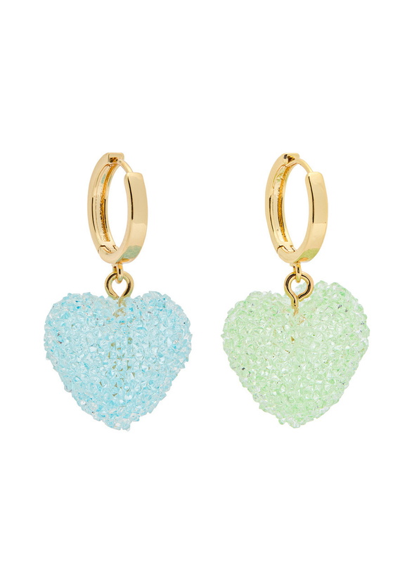 Photo: Crystal Haze Jelly Heart 18kt Gold-plated Hoop Earrings - Green - One Size