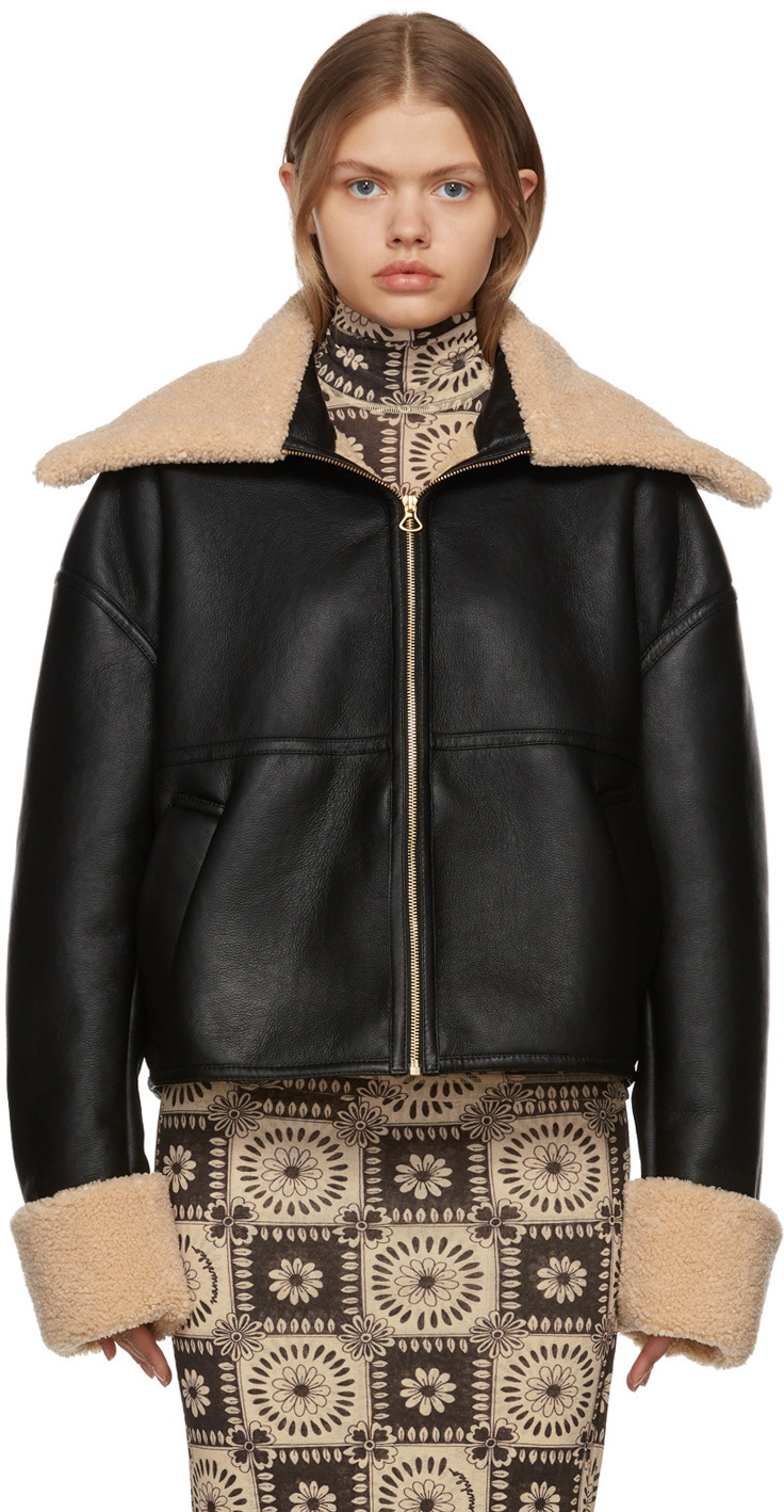 Nanushka Black Vegan Shearling Nael Aviator Jacket Nanushka