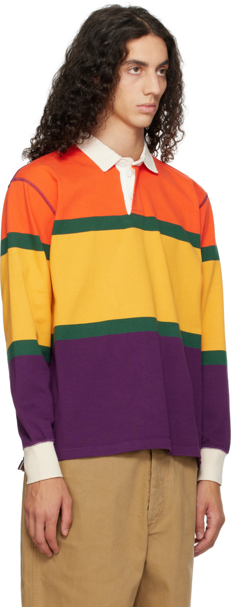 Drake's Multicolor Multi Stripe Cotton Rugby Polo
