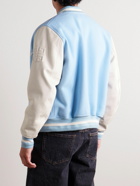 Givenchy - Logo-Embroidered Wool-Blend and Full-Grain Leather Varsity Jacket - Blue