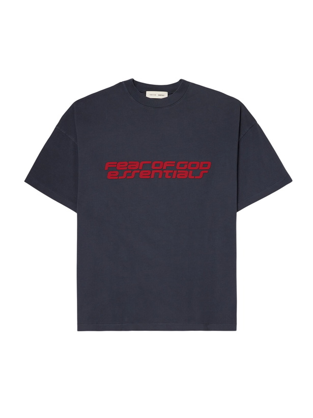 Photo: FEAR OF GOD ESSENTIALS - 90s Oversized Logo-Print Cotton-Jersey T-Shirt - Gray