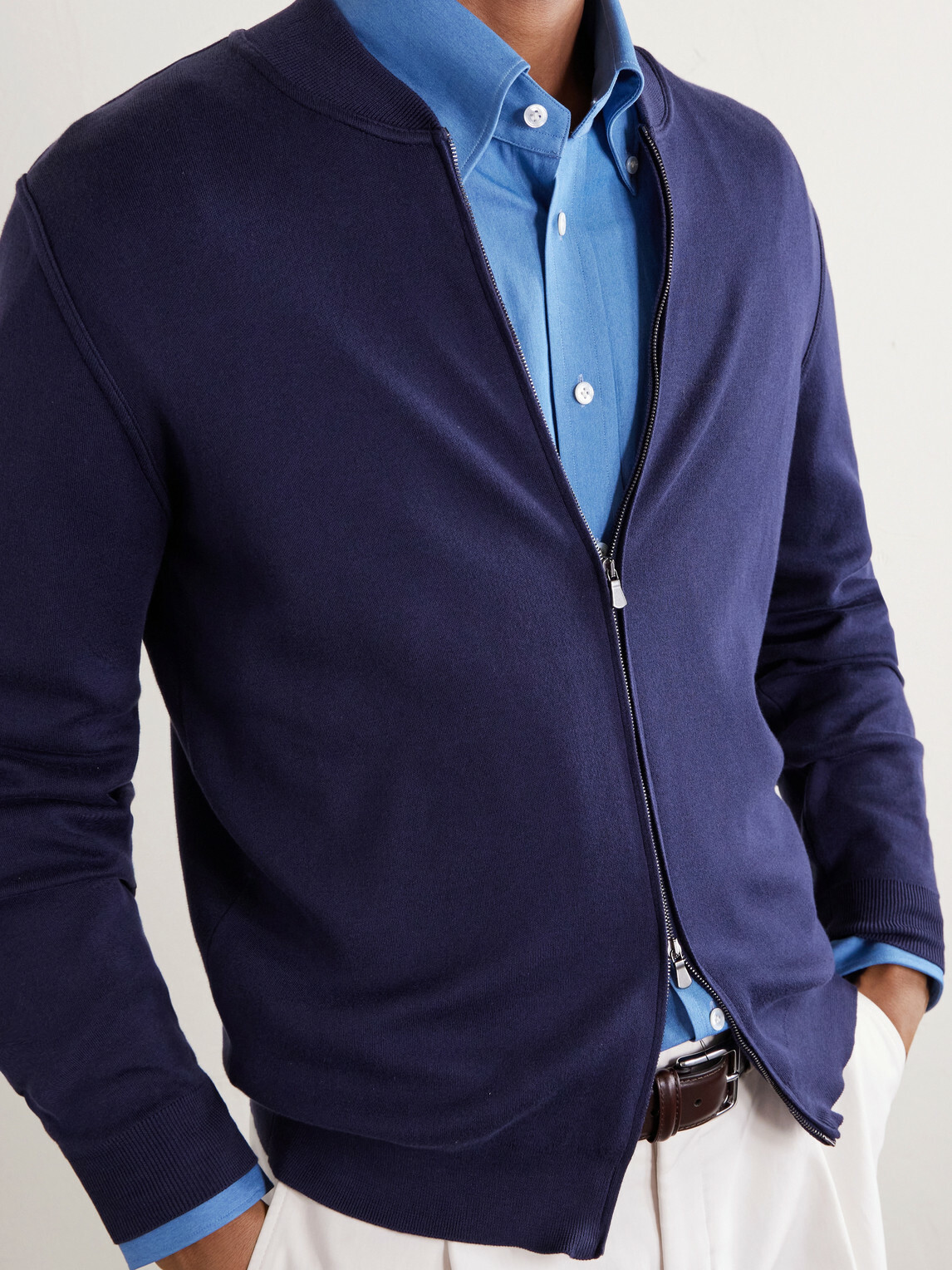 Thom Sweeney - Zip-Up Cotton Sweater - Blue
