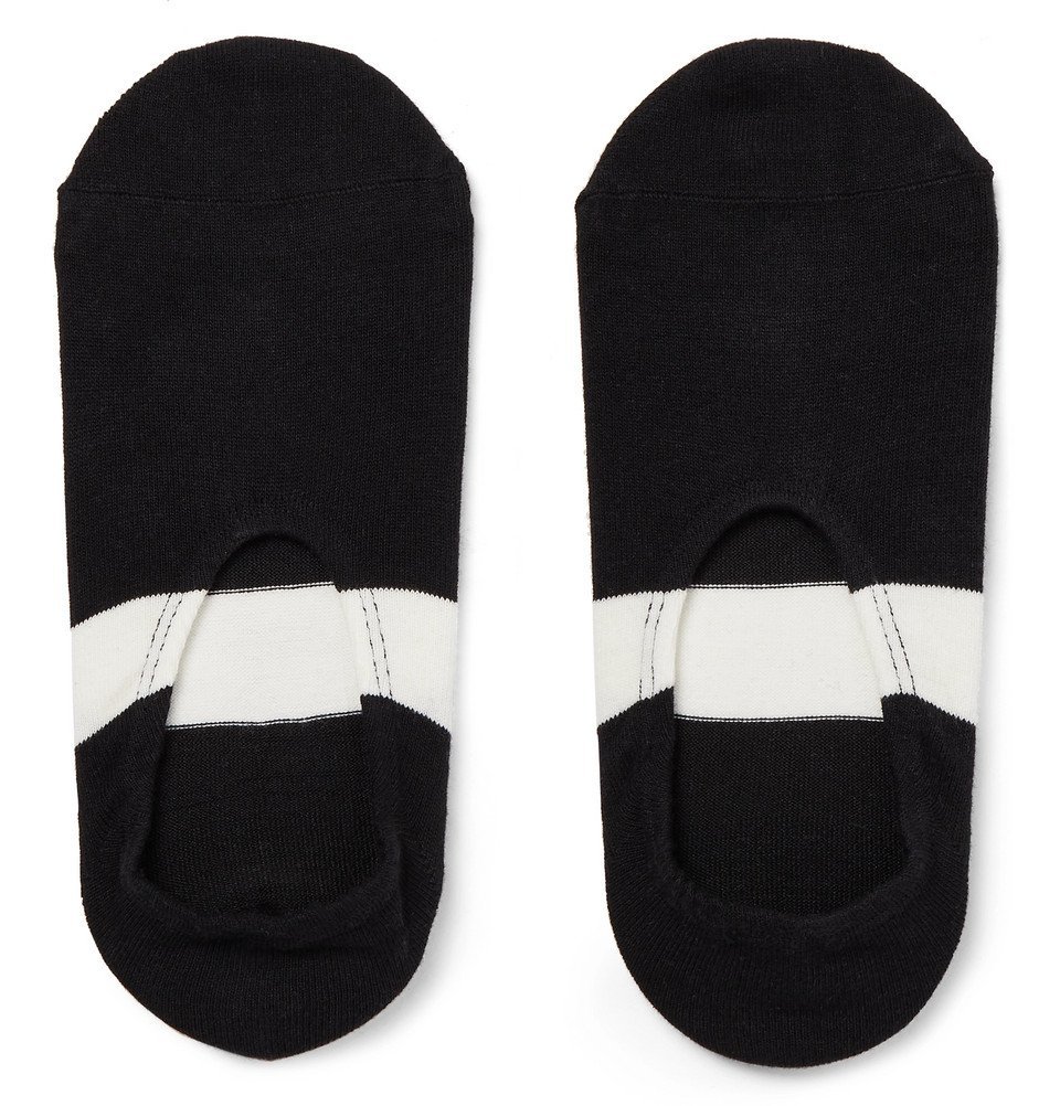 N/A - Striped Cotton-Blend No-Show Socks - Black