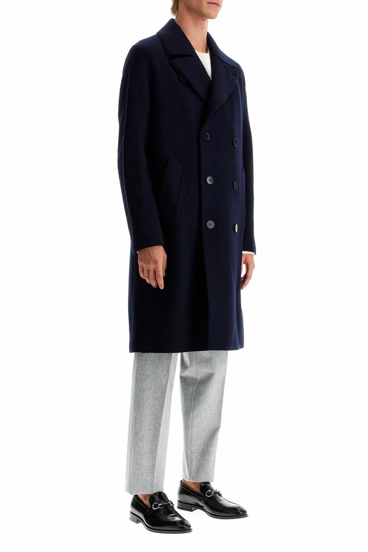 HARRIS WHARF LONDON double-breasted wool coat in boiled Blue