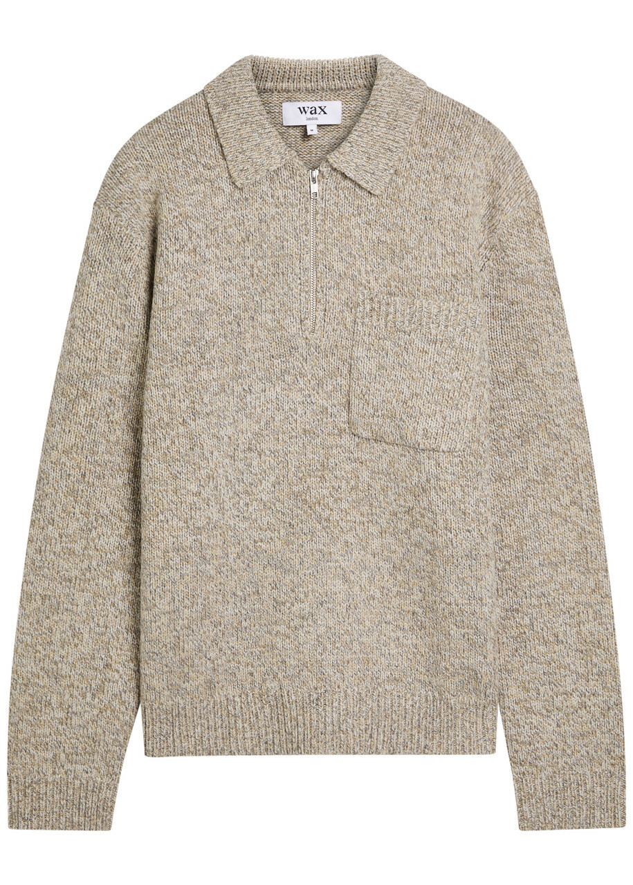 Wax London Alpha Half-zip Wool Polo Jumper Beige