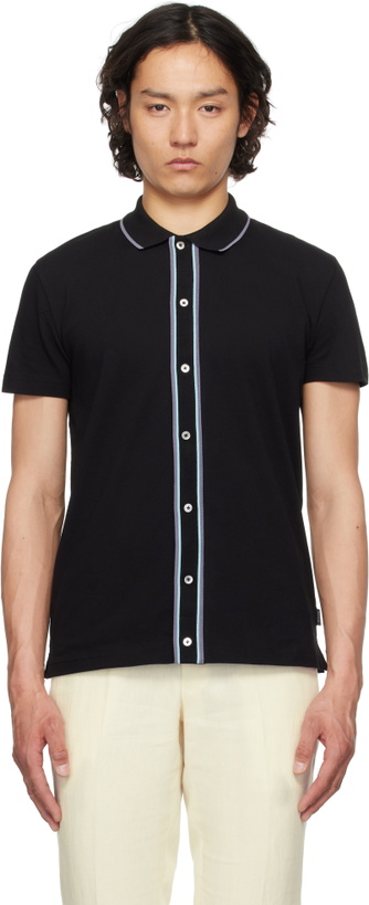 Photo: PS by Paul Smith Black Button-Front Stretch-Cotton Polo