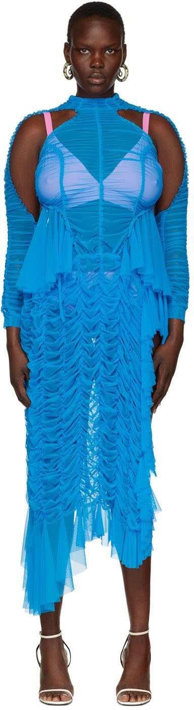 Ester Manas Blue Polyester Midi Dress