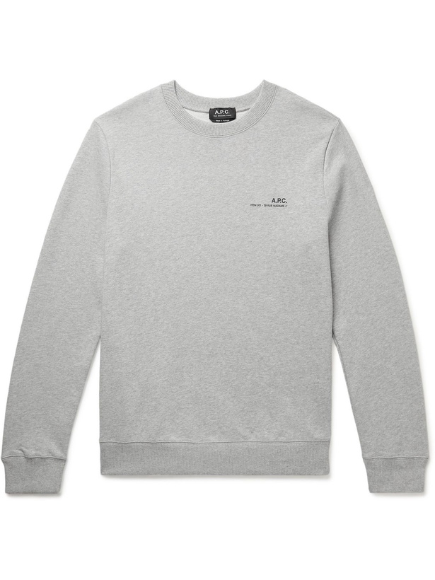 Photo: A.P.C. - Logo-Print Cotton-Jersey Sweatshirt - Gray