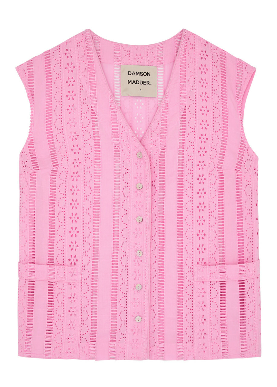 Damson Madder Alys Broderie Anglaise Cotton Waistcoat Pink