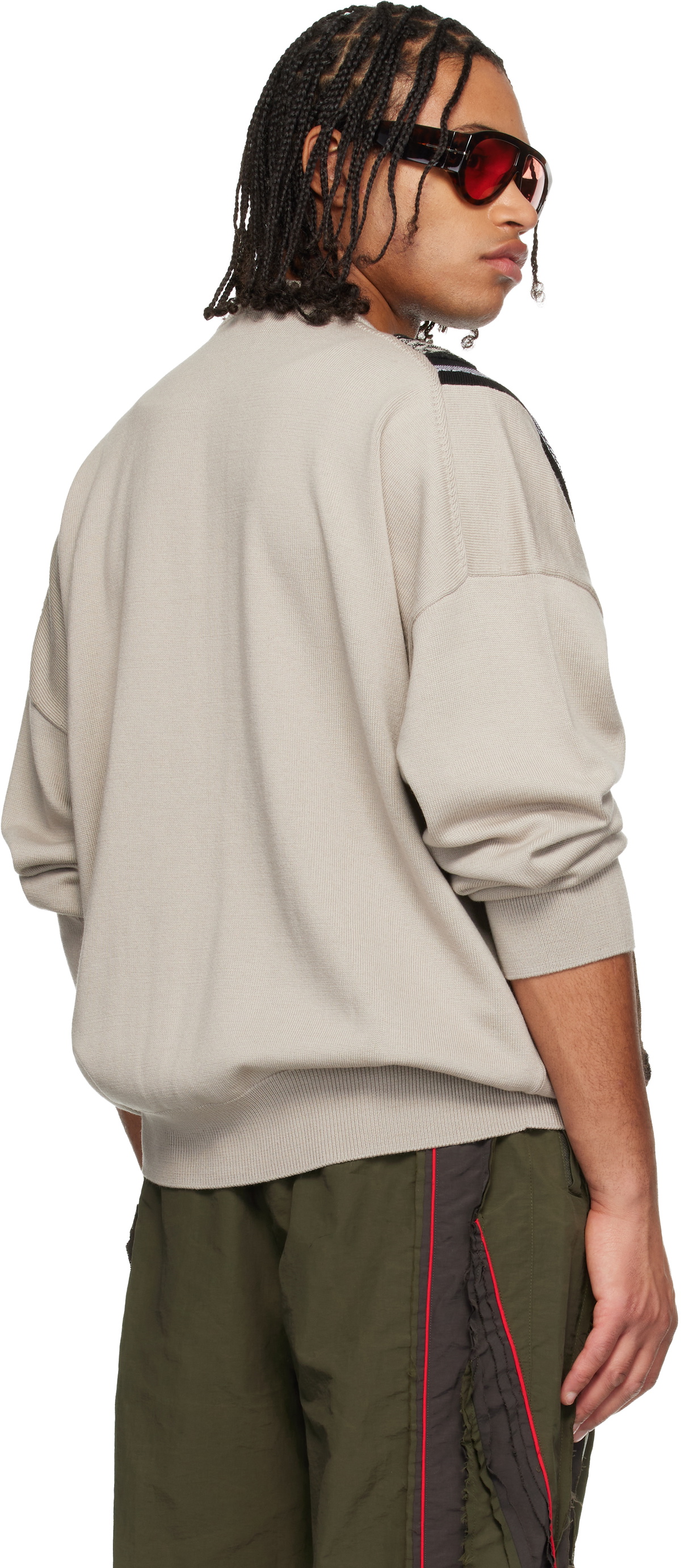 Martine Rose Beige & Black Multi Stripe Zip Up Crew Sweater