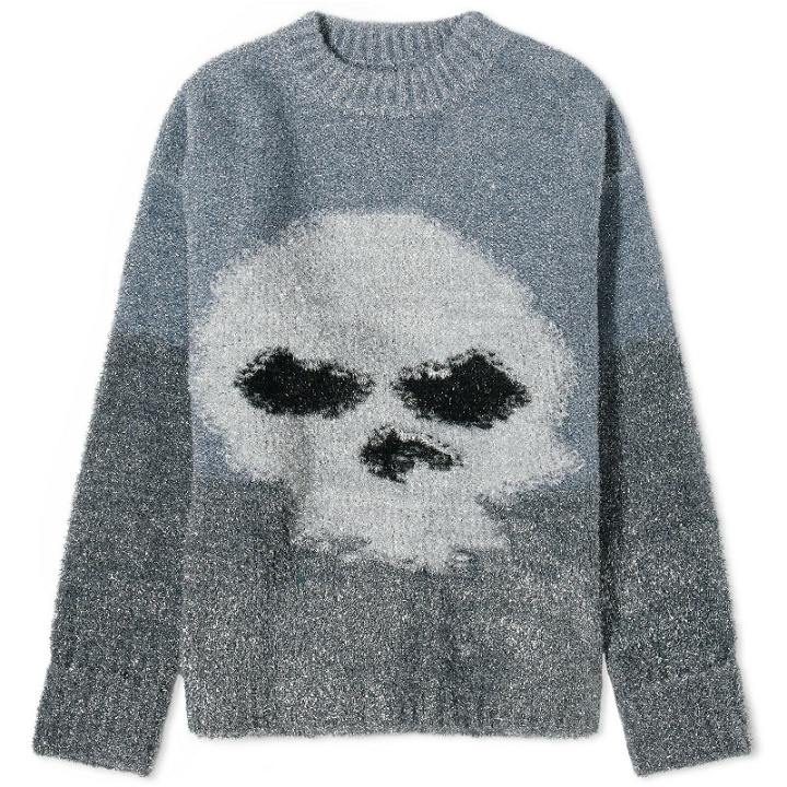 Photo: ERL Men's Skull Knitted Crew Neck Jumper in Heather Grey