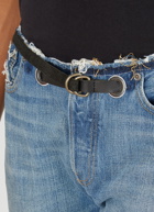 Ripped Waistband Belted Jeans in Blue