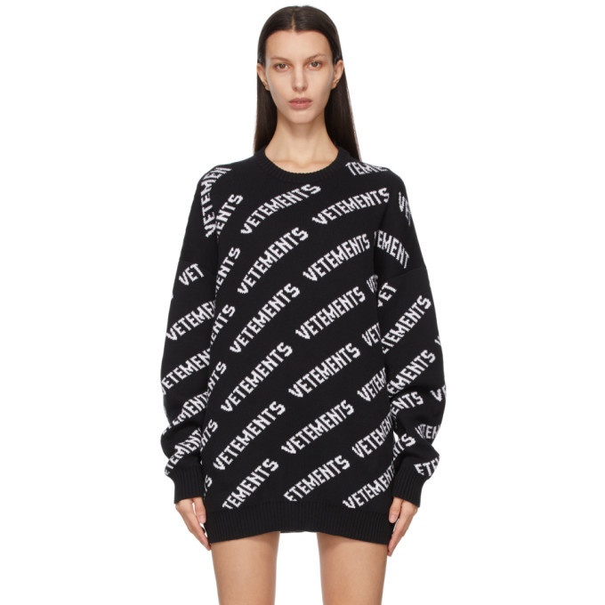 VETEMENTS Black and White Allover Logo Sweater Vetements
