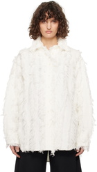 RECTO White Fringe Effect Oversized Shirt