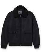 Private White V.C. - Shearling and Suede-Trimmed Wool-Felt Jacket - Blue